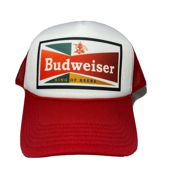 Budweiser Beer Trucker Hat Baseball Cap Mesh Retro Budweiser King of Beers Hat - Picture 1 of 6